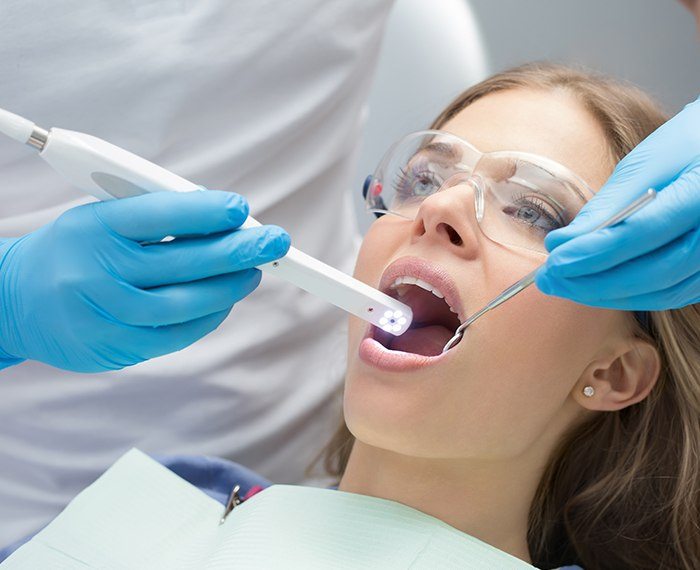 Dentist using intraoral camera to capture images