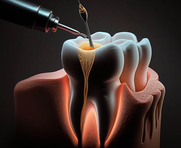 a 3 D illustration of the root canal process